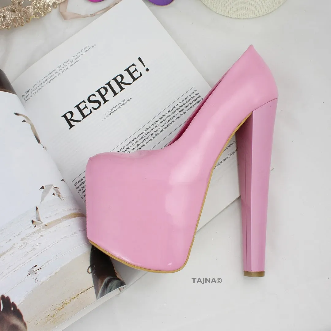 Light Pink Patent Hidden Platform Pumps