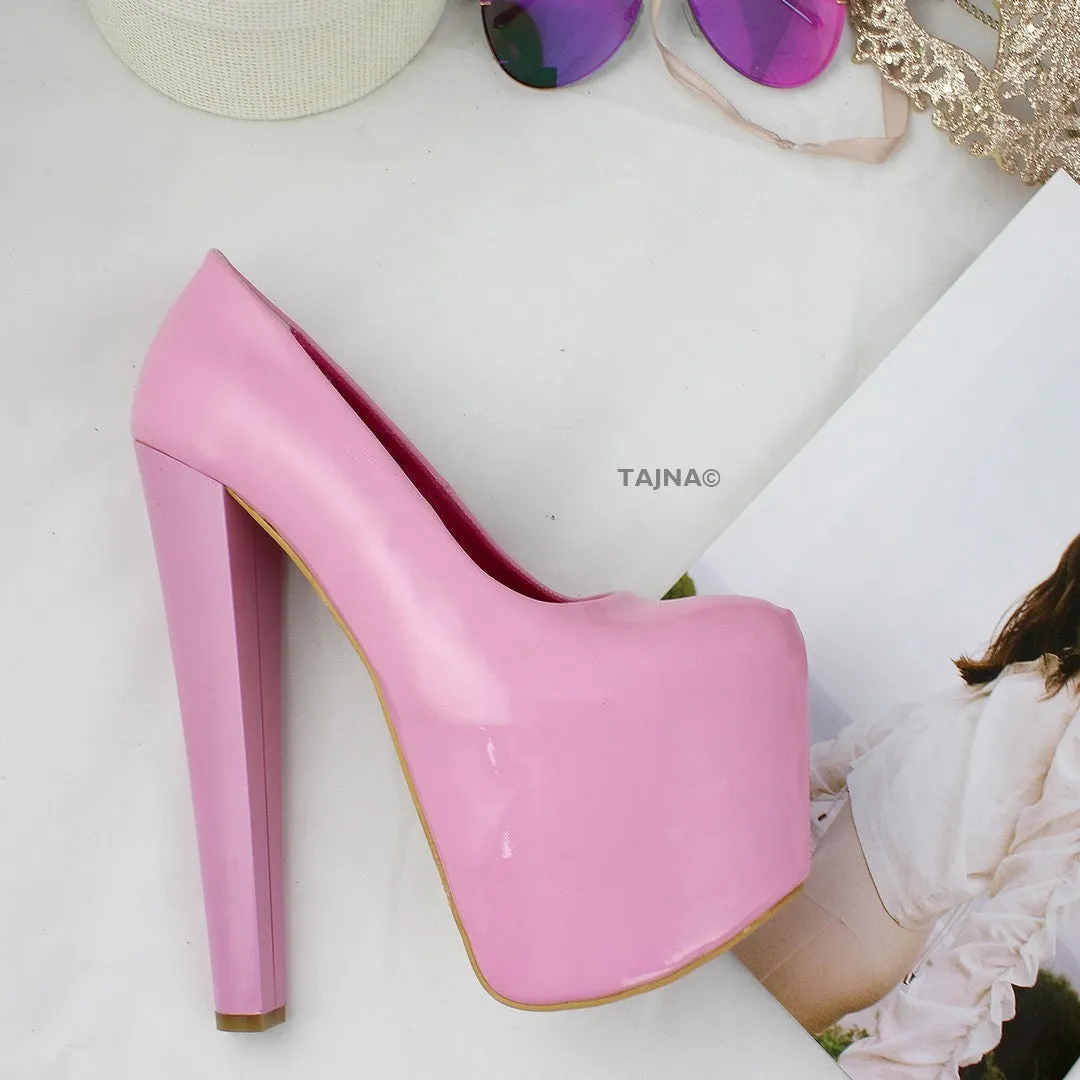 Light Pink Patent Hidden Platform Pumps