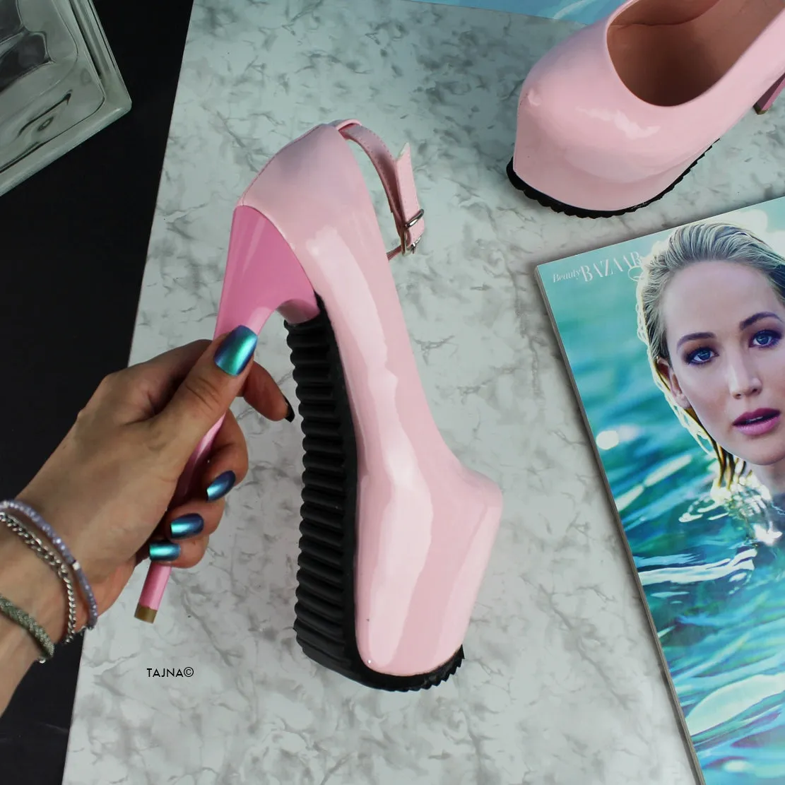 Light Pink Serrated Sole Ankle Strap Heels