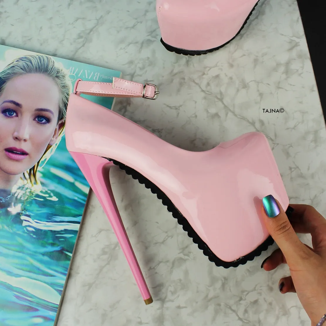 Light Pink Serrated Sole Ankle Strap Heels