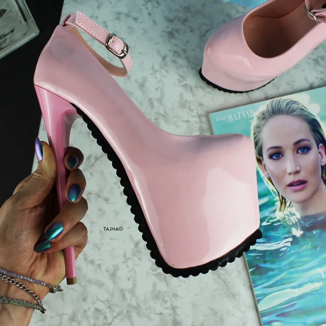 Light Pink Serrated Sole Ankle Strap Heels