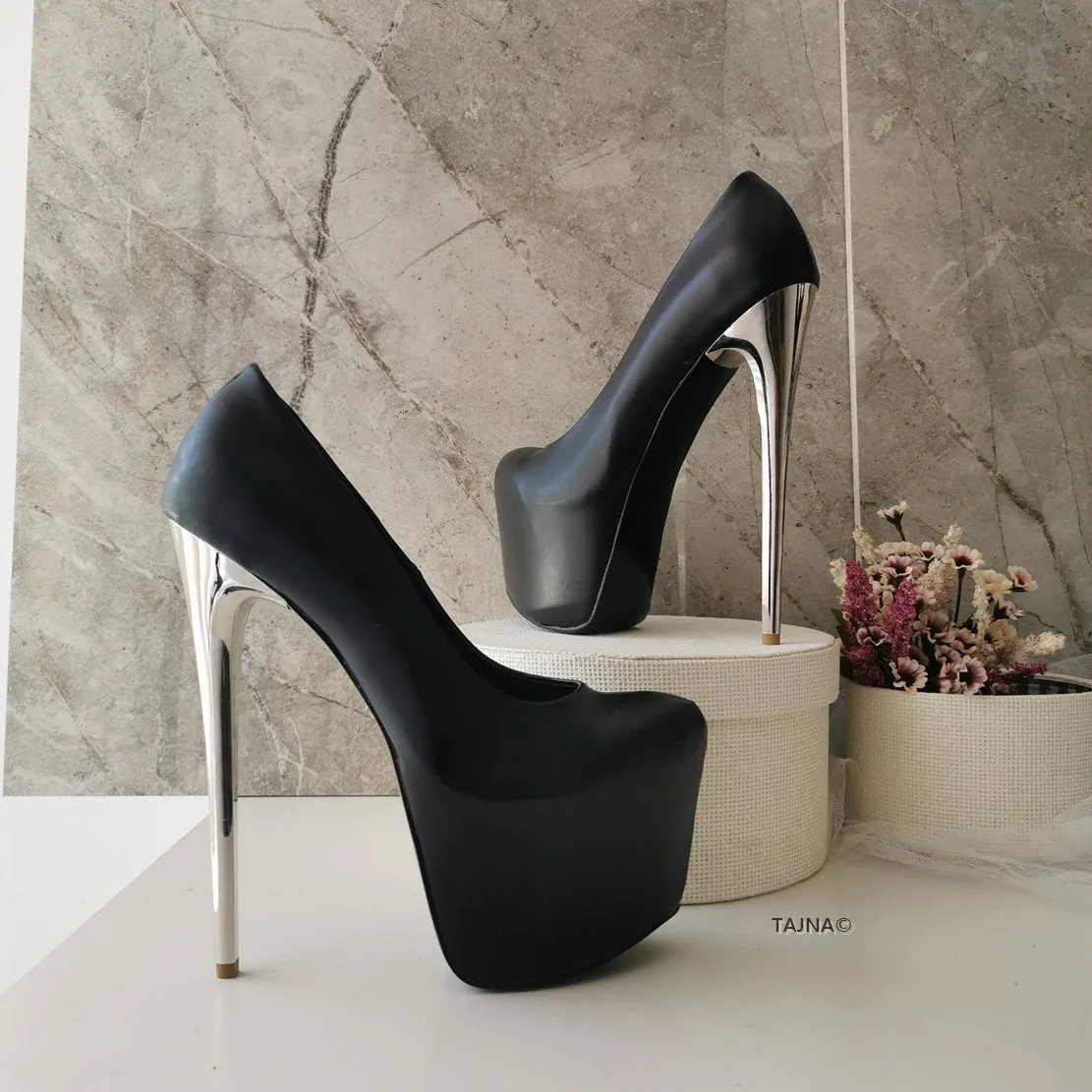 Metallic Heel Black Hidden Platform