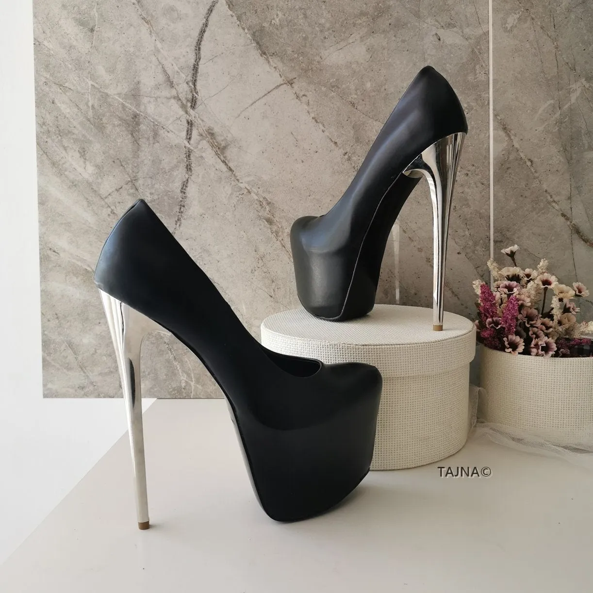 Metallic Heel Black Hidden Platform