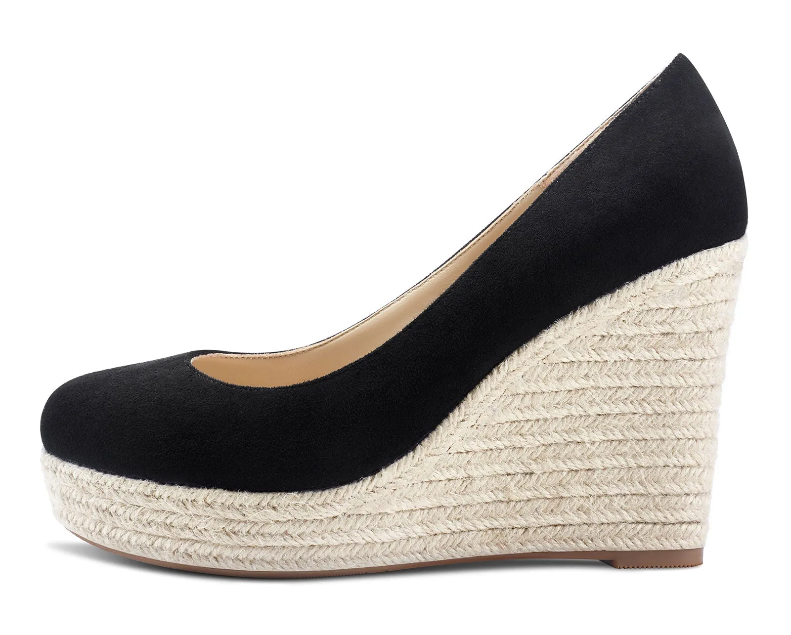 NobleOnly Womens High Heels Platform Wedge Pumps Comfortable Leather Lining Slip-on Office Suede Shoes 10CM Heel