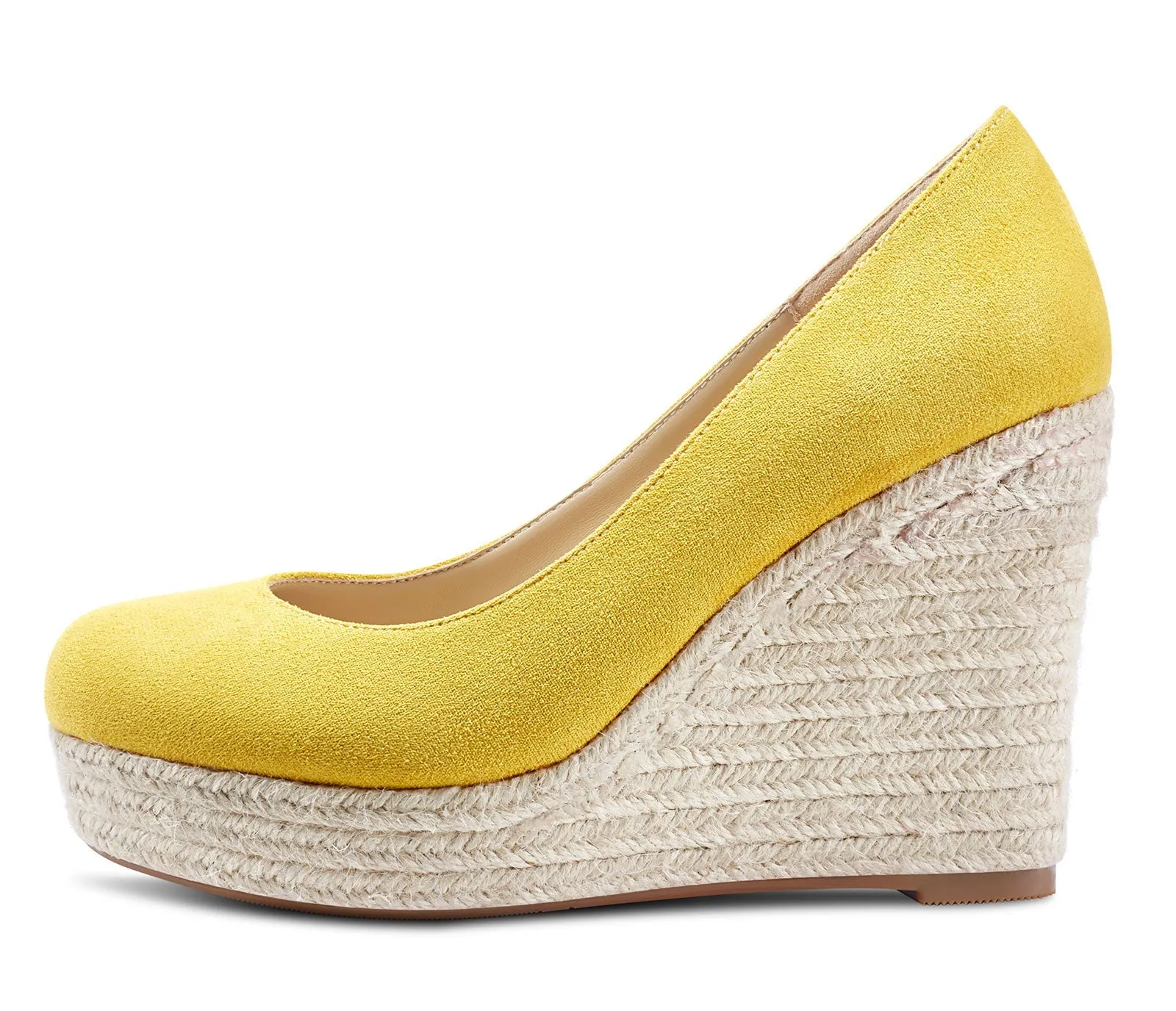 NobleOnly Womens High Heels Platform Wedge Pumps Comfortable Leather Lining Slip-on Office Suede Shoes 10CM Heel