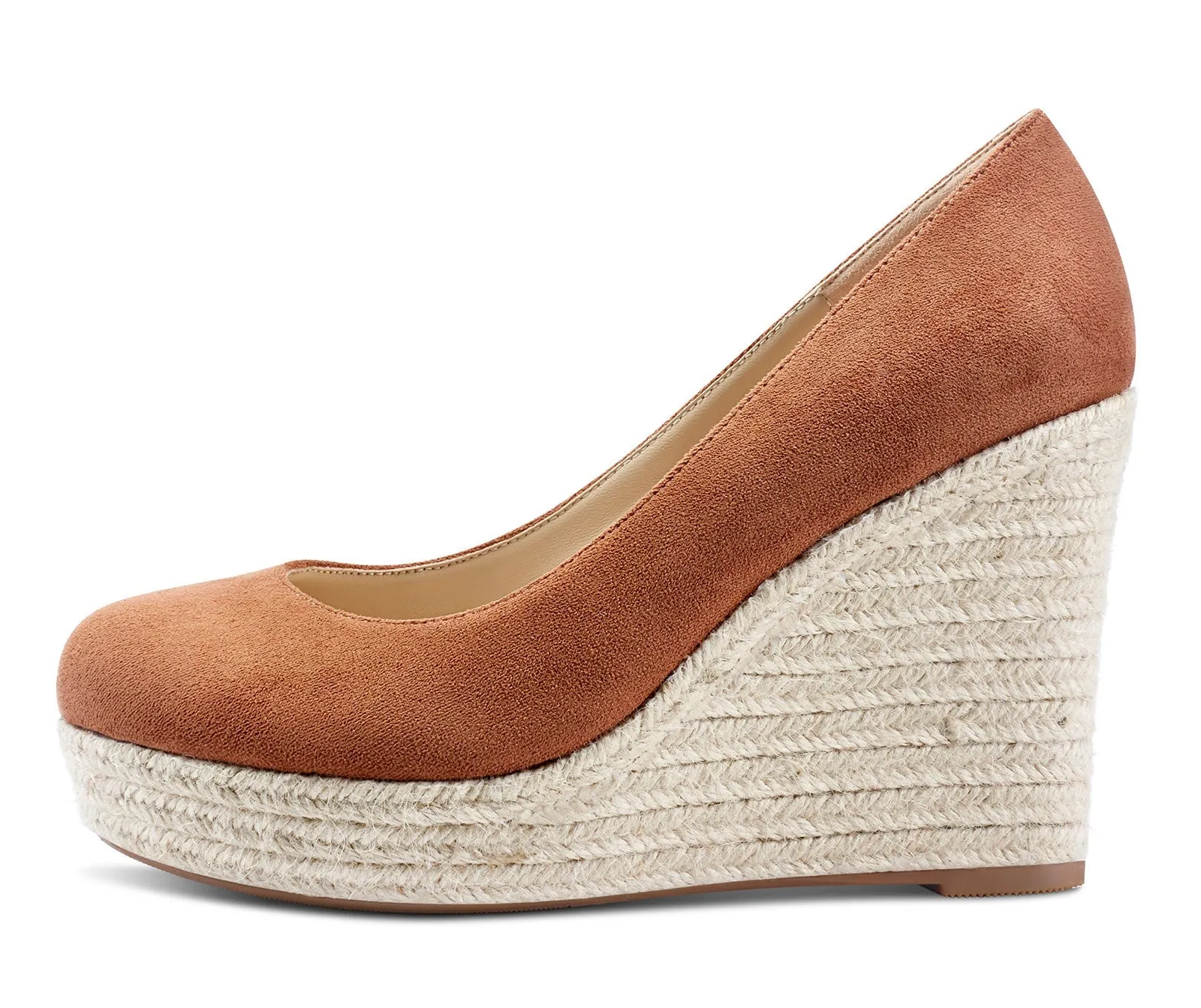 NobleOnly Womens High Heels Platform Wedge Pumps Comfortable Leather Lining Slip-on Office Suede Shoes 10CM Heel