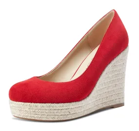 NobleOnly Womens High Heels Platform Wedge Pumps Comfortable Leather Lining Slip-on Office Suede Shoes 10CM Heel