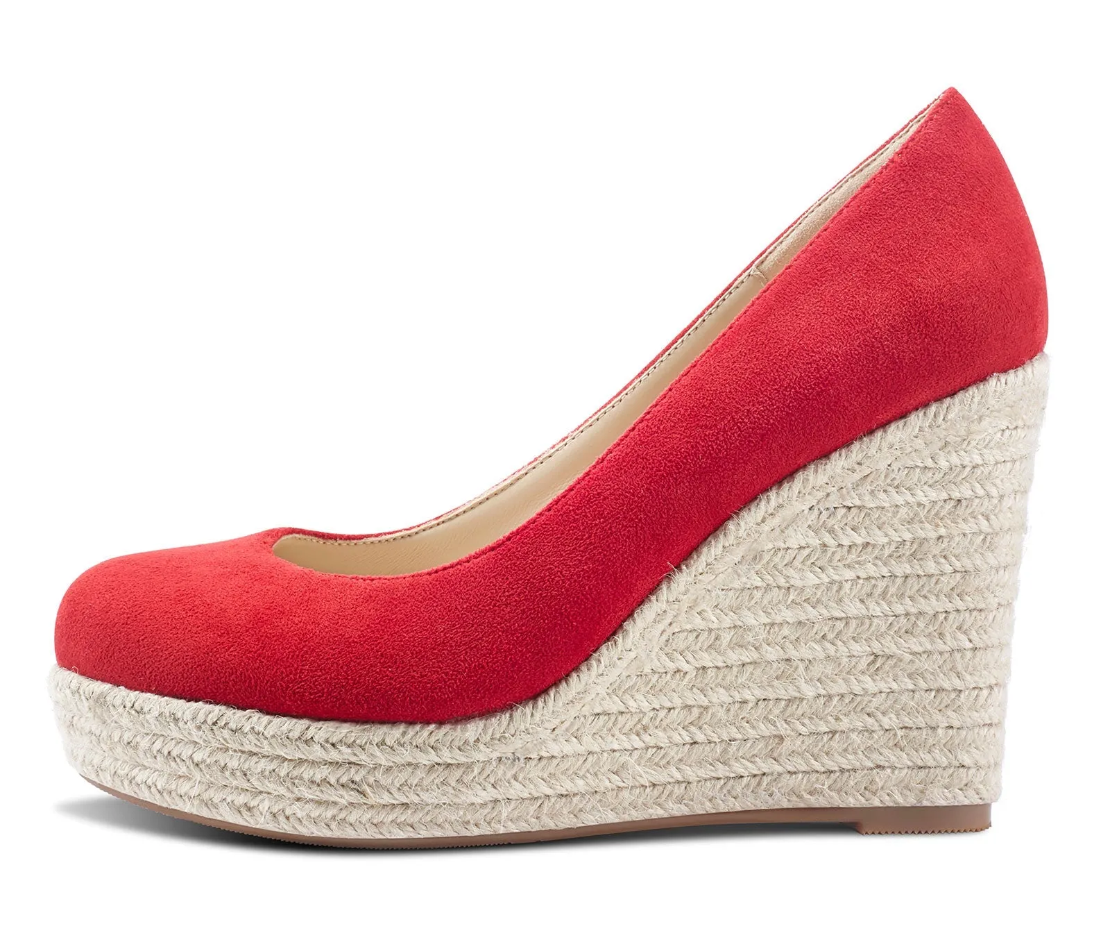 NobleOnly Womens High Heels Platform Wedge Pumps Comfortable Leather Lining Slip-on Office Suede Shoes 10CM Heel