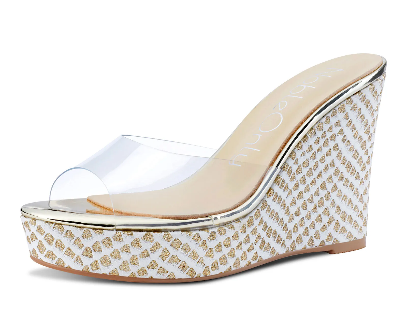 NobleOnly Womens High Heels Platform Wedge Sandals Clear Transparent Comfortable Slippers Leather Lining Slip-on Office Colorfull Shoes 10CM Heel