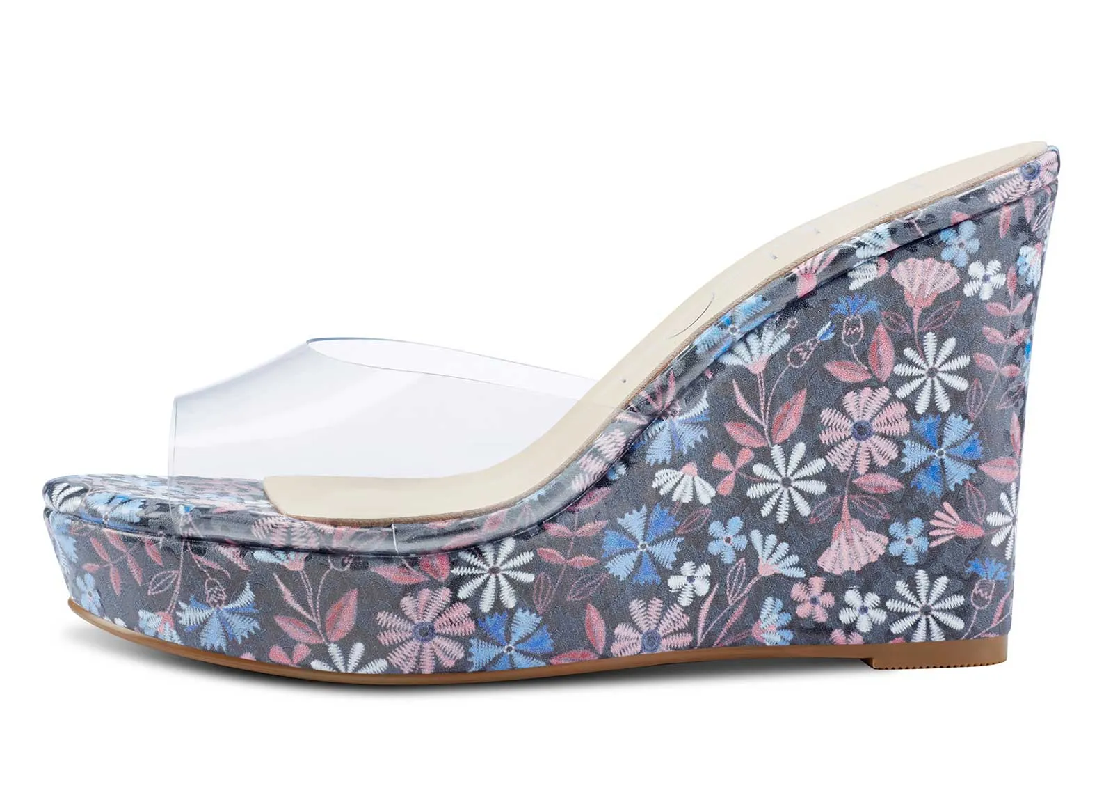 NobleOnly Womens High Heels Platform Wedge Sandals Clear Transparent Comfortable Slippers Leather Lining Slip-on Office Colorfull Shoes 10CM Heel