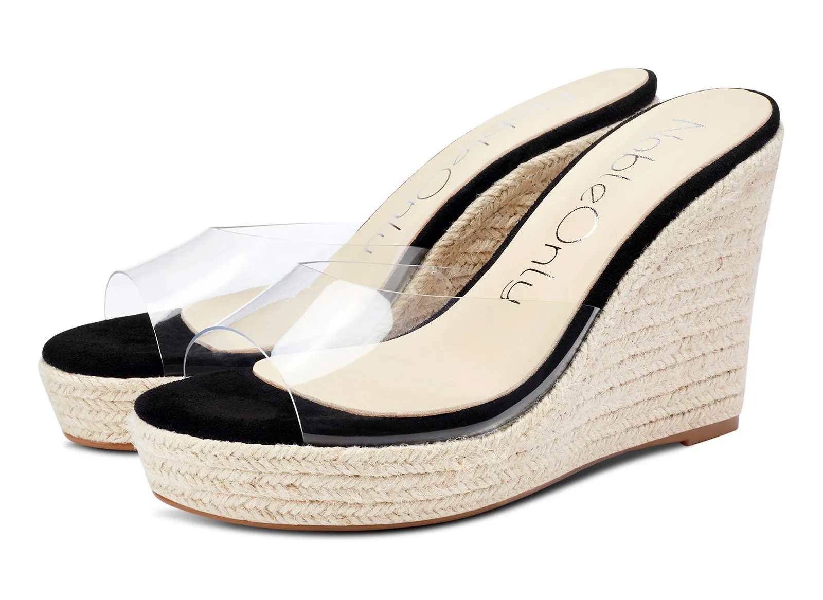 NobleOnly Womens High Heels Platform Wedge Sandals Clear Transparent Comfortable Slippers Leather Lining Slip-on Office Colorfull Shoes 10CM Heel