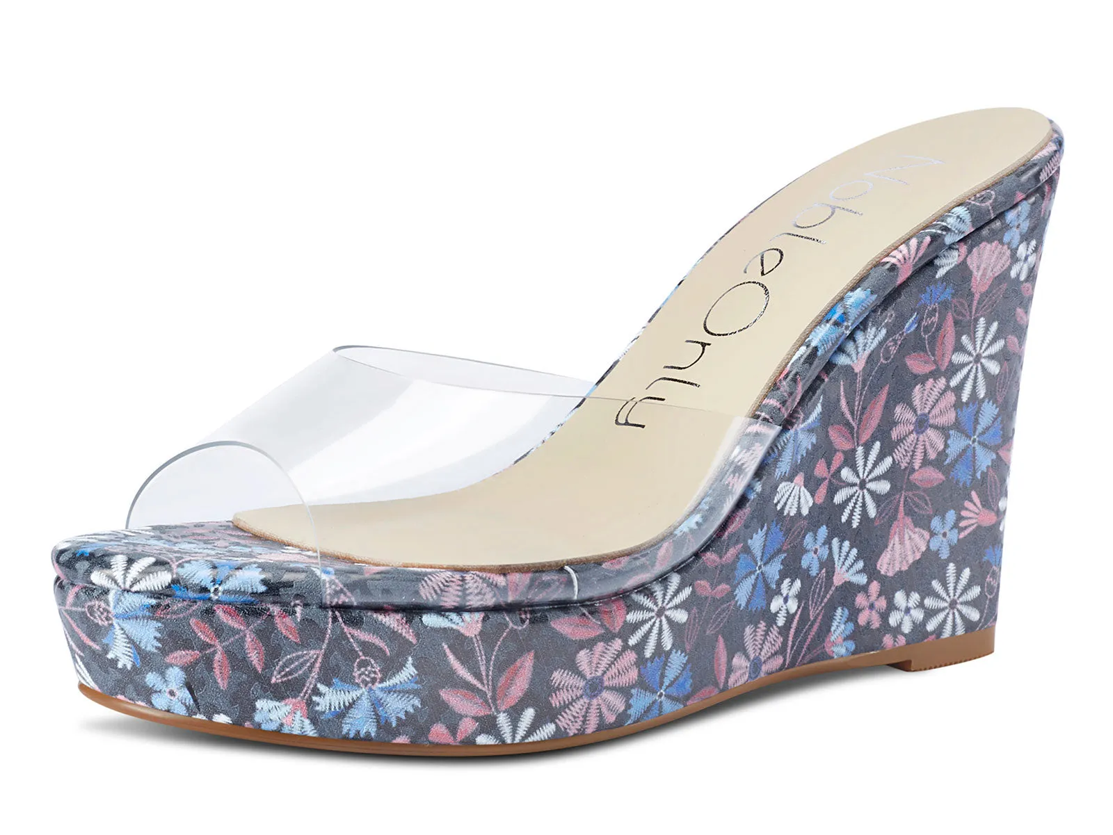 NobleOnly Womens High Heels Platform Wedge Sandals Clear Transparent Comfortable Slippers Leather Lining Slip-on Office Colorfull Shoes 10CM Heel