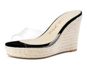 NobleOnly Womens High Heels Platform Wedge Sandals Clear Transparent Comfortable Slippers Leather Lining Slip-on Office Colorfull Shoes 10CM Heel