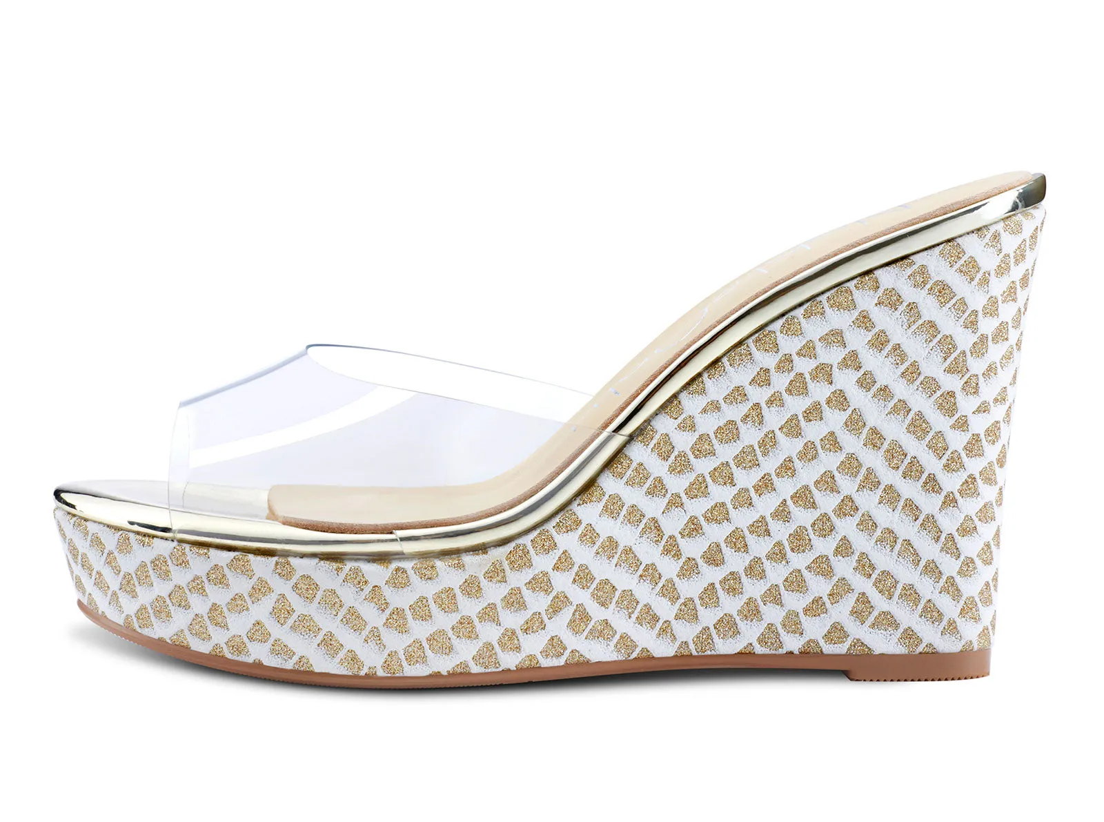 NobleOnly Womens High Heels Platform Wedge Sandals Clear Transparent Comfortable Slippers Leather Lining Slip-on Office Colorfull Shoes 10CM Heel