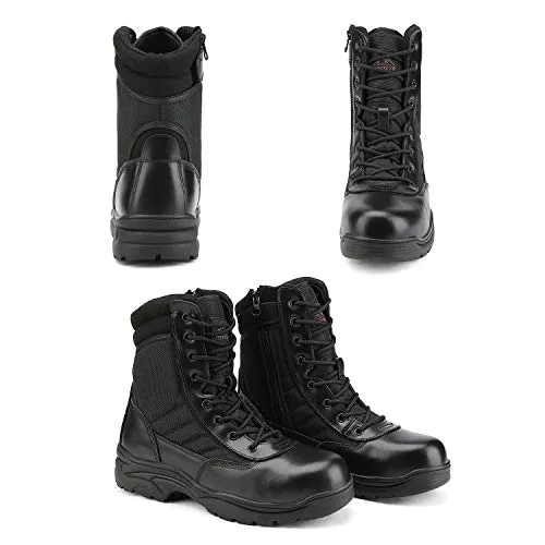NORTIV 8 Steel Toe Boots for Men Safety Industrial & Construction Military Work Boots Slip Resistant ASTM F2413-18 Black Size 7 M US Trooper-Steel