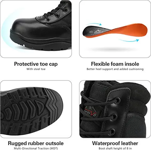 NORTIV 8 Steel Toe Boots for Men Safety Industrial & Construction Military Work Boots Slip Resistant ASTM F2413-18 Black Size 7 M US Trooper-Steel