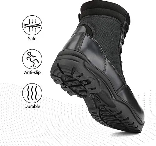 NORTIV 8 Steel Toe Boots for Men Safety Industrial & Construction Military Work Boots Slip Resistant ASTM F2413-18 Black Size 7 M US Trooper-Steel