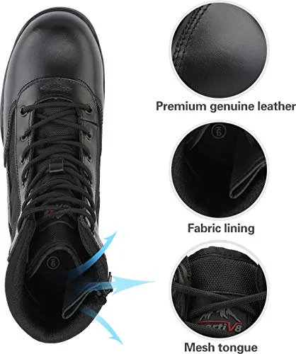 NORTIV 8 Steel Toe Boots for Men Safety Industrial & Construction Military Work Boots Slip Resistant ASTM F2413-18 Black Size 7 M US Trooper-Steel