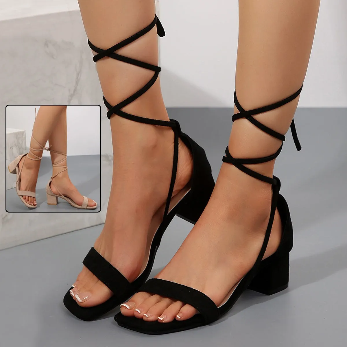 Open Toe Ankle Wrap Heels