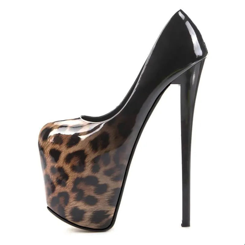 Party Leopard PU Platform Slip On Pumps