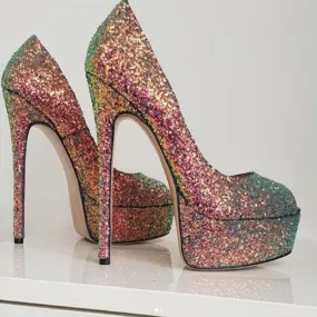 Party Sequin Peep Toe Platform Pumps