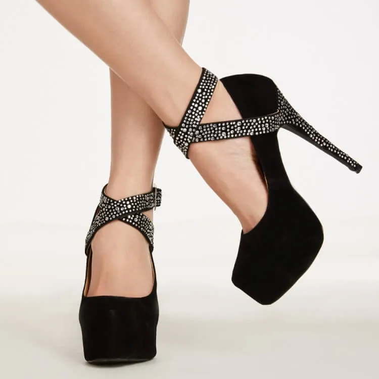 Party Suede Platform Rhinestone Pumps