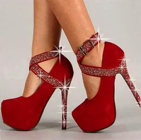 Party Suede Platform Rhinestone Pumps