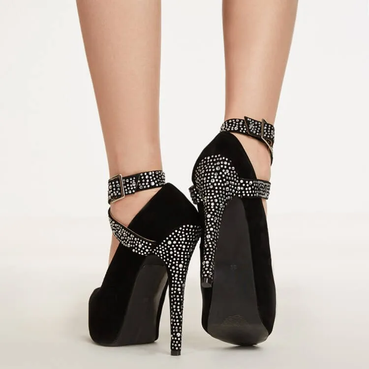 Party Suede Platform Rhinestone Pumps