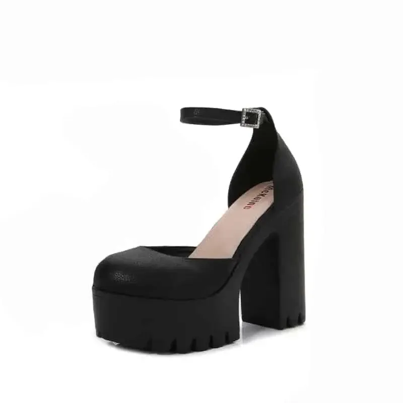 Platform Round Toe Ankle Strap Pumps