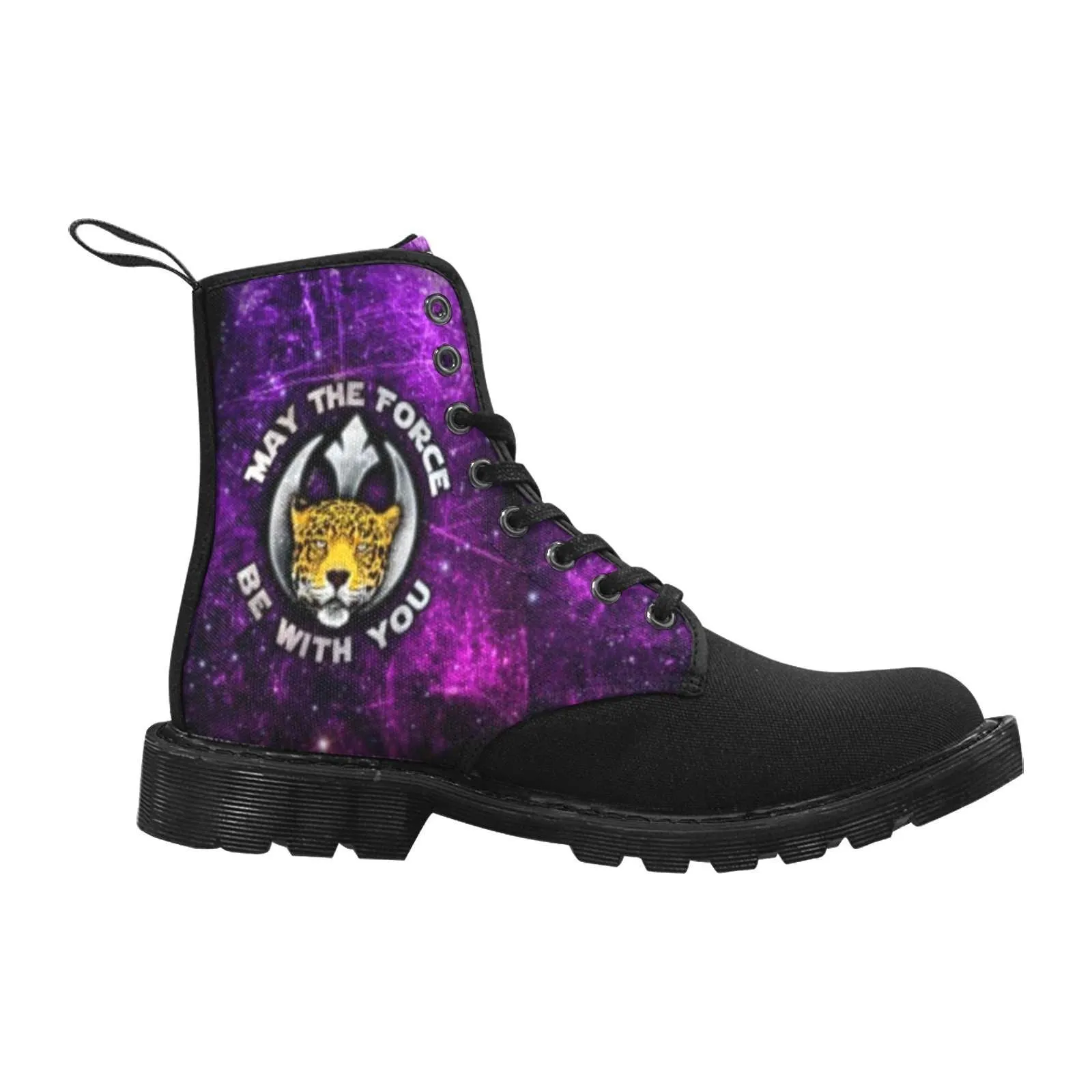 Rebel Leopard 7 Eye Lace up Canvas Combat Boots
