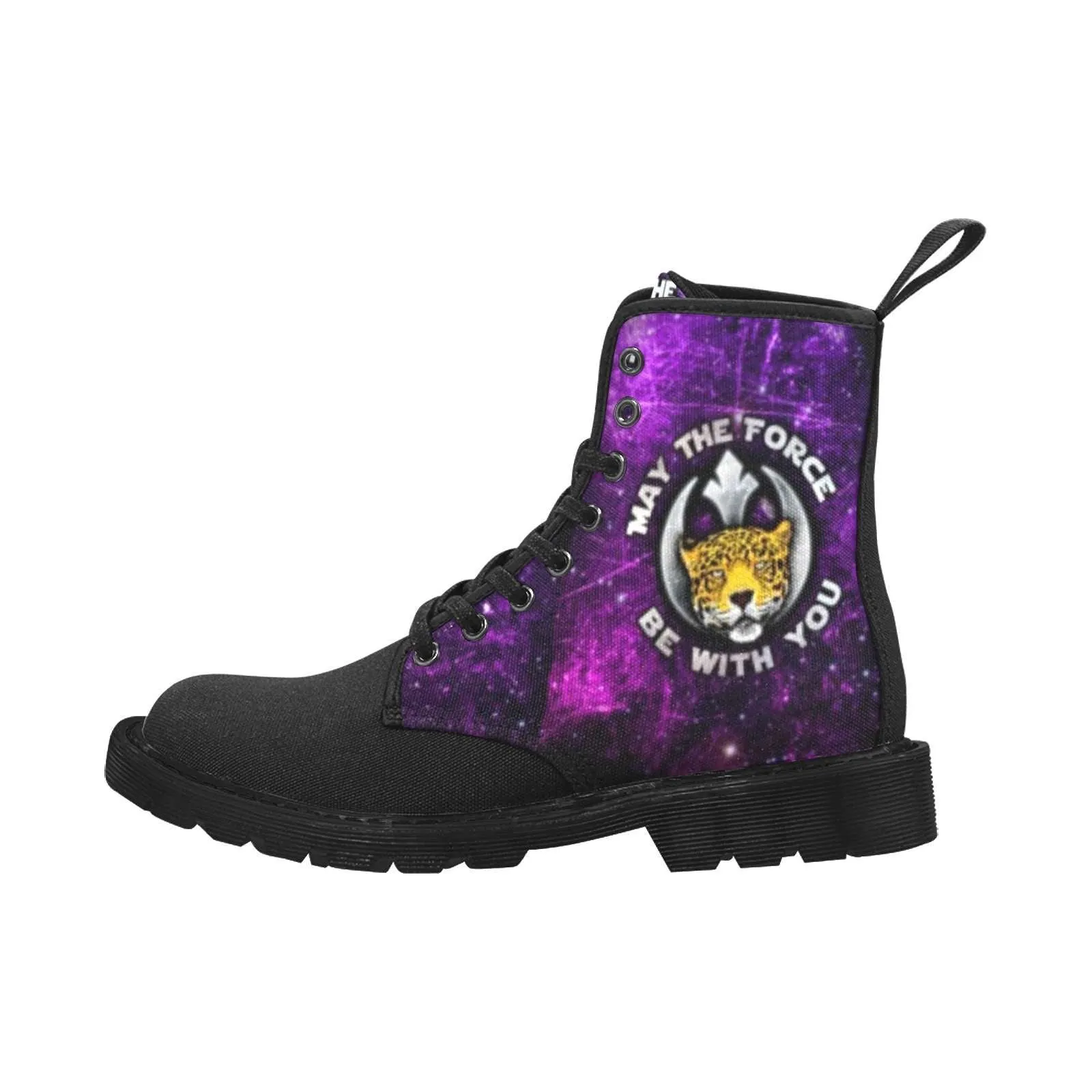 Rebel Leopard 7 Eye Lace up Canvas Combat Boots