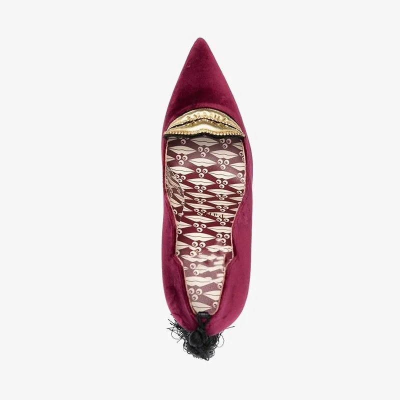 Red Trim Velvet Tassel Pumps
