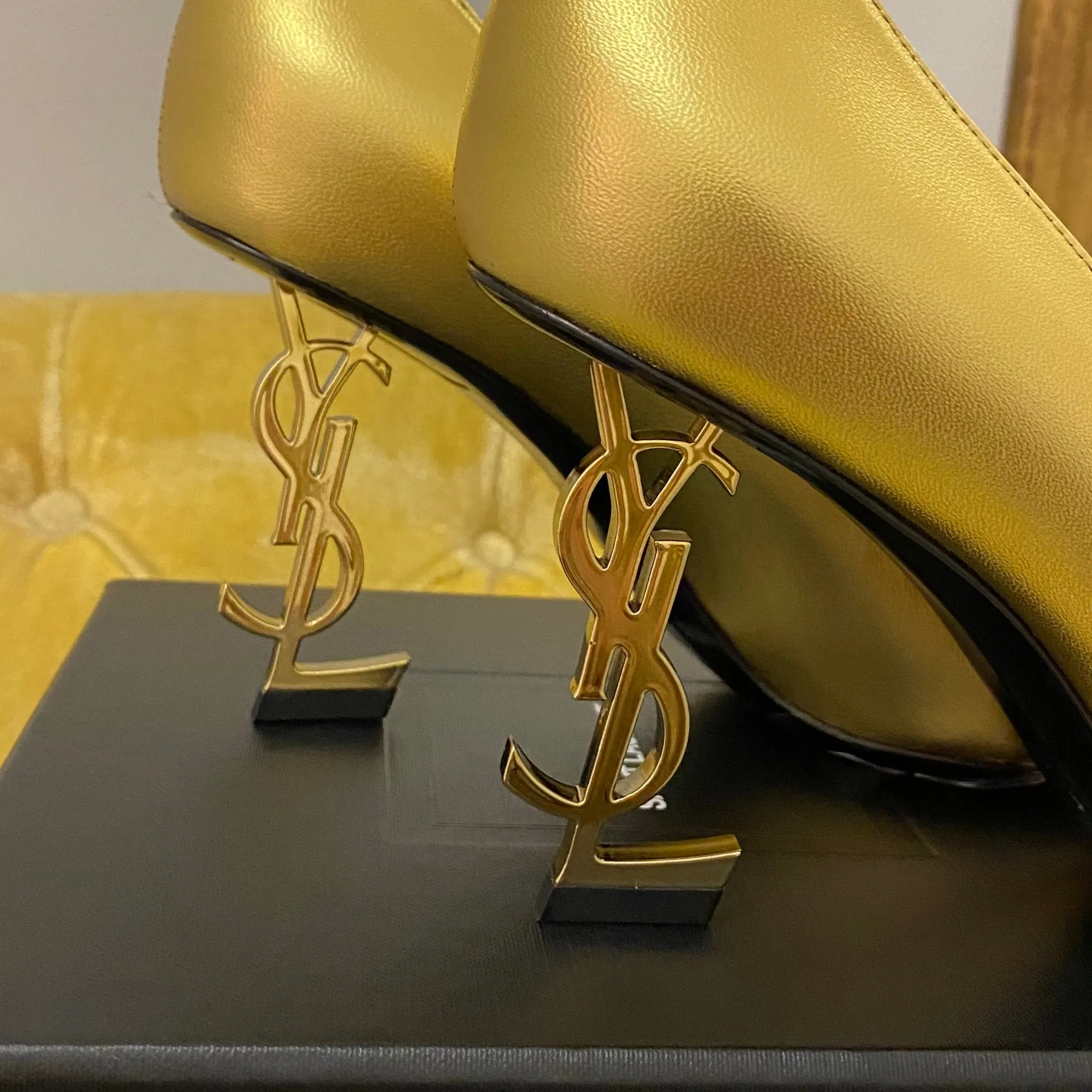 Saint Laurent Gold Opyum 85 Heels