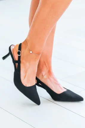 Savanna Slingback Kitten Heels - Black Nubuck