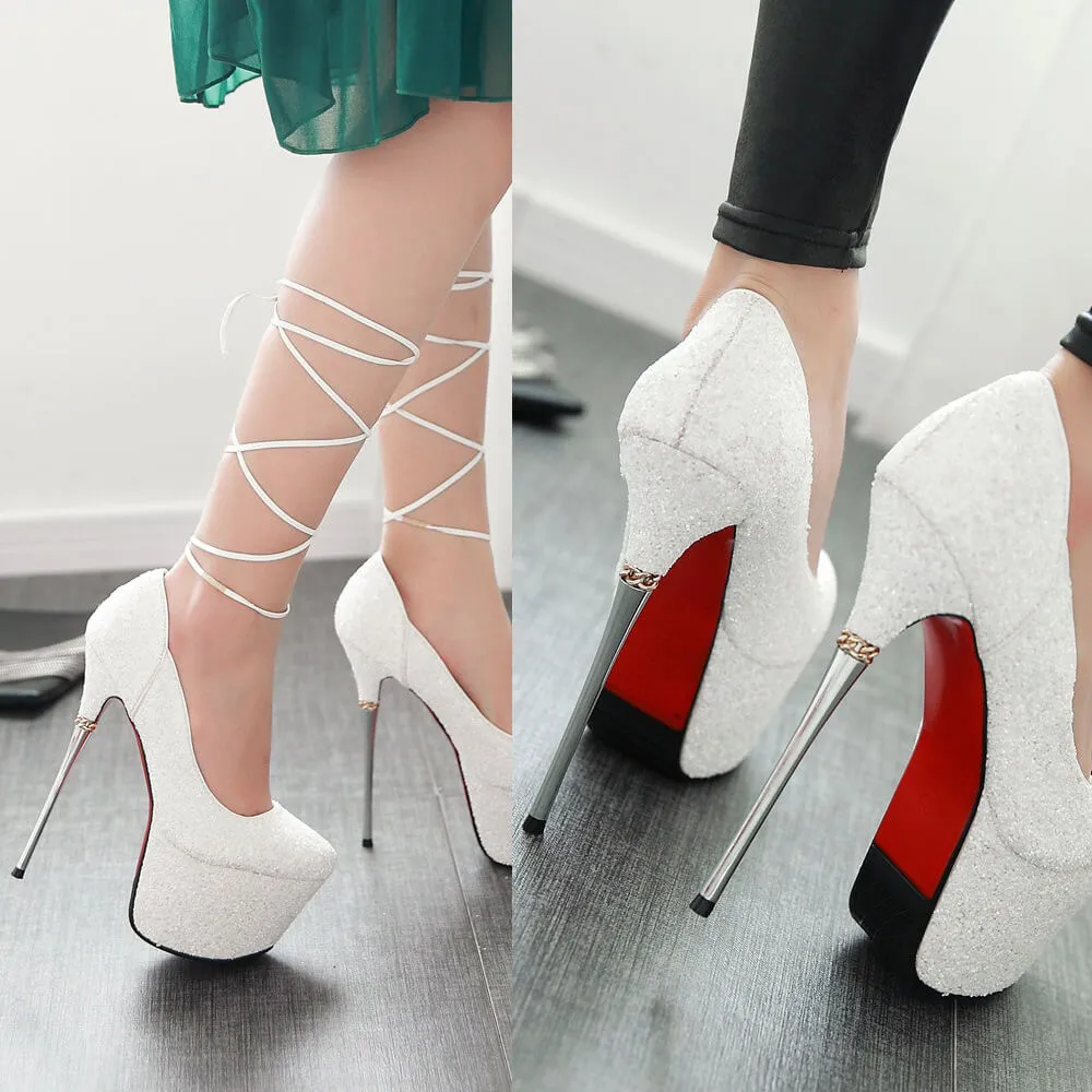 Sequin Platform Strap Pumps