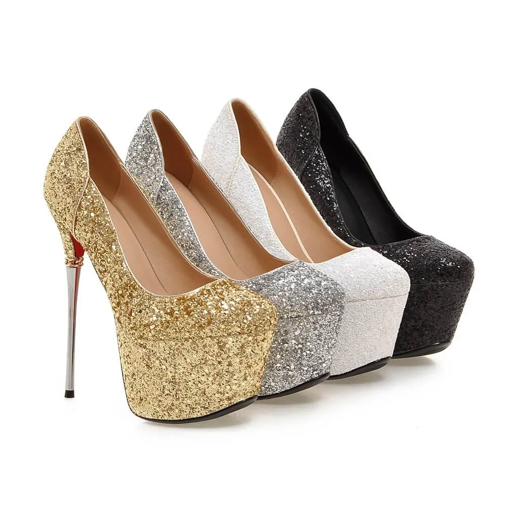 Sequin Platform Strap Pumps