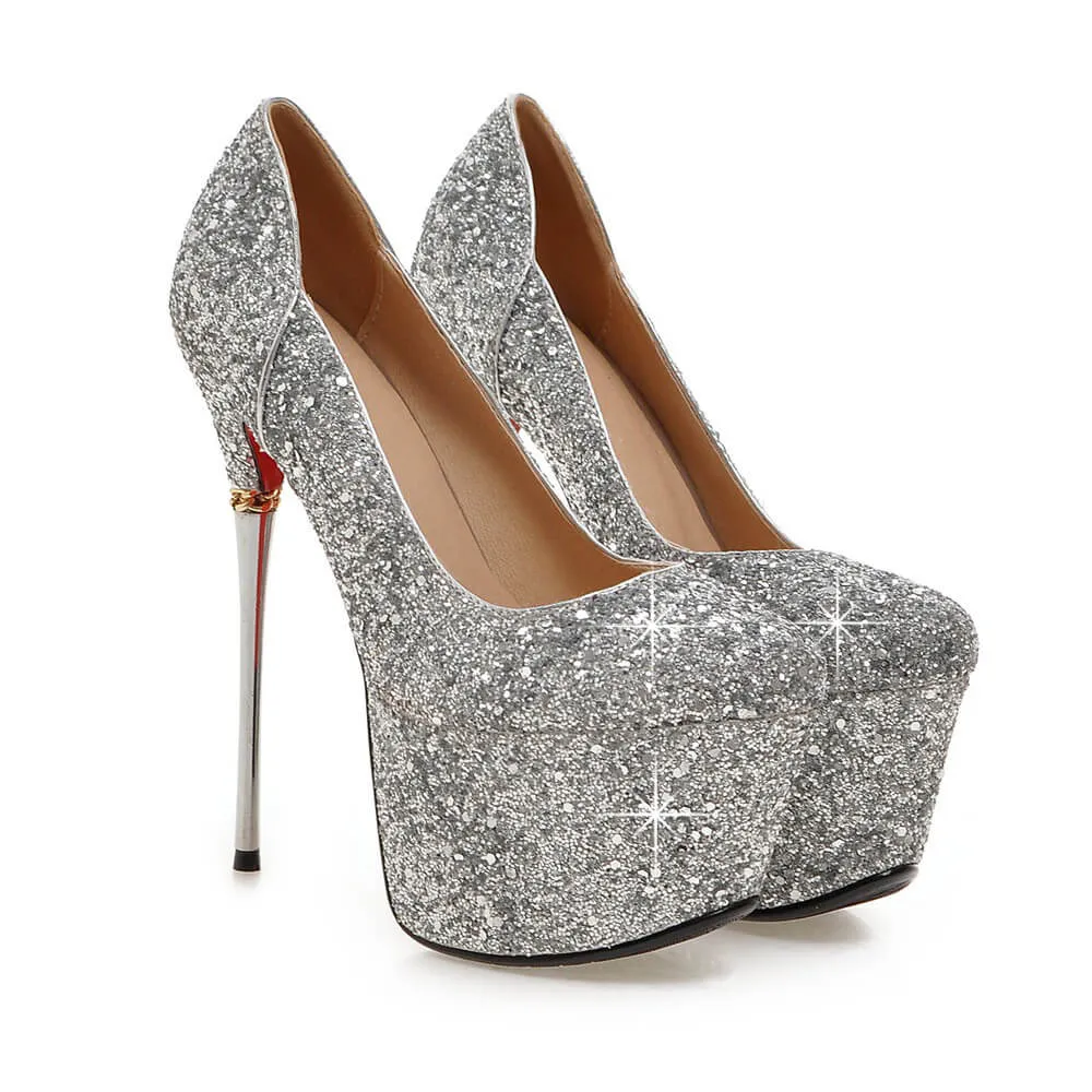 Sequin Platform Strap Pumps