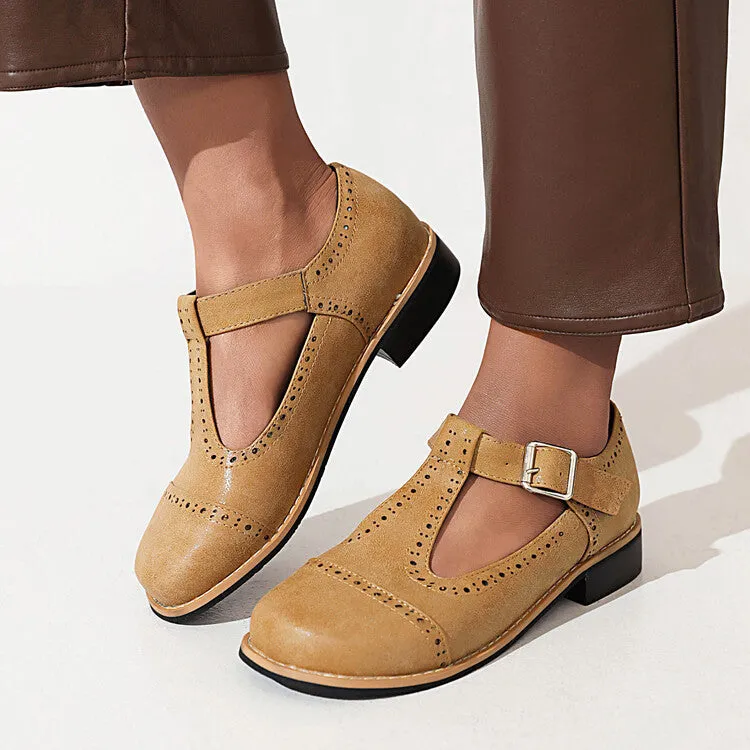 Shallow Mouth T Strap Buckle Block Heel Women's Pumps