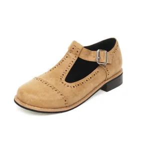 Shallow Mouth T Strap Buckle Block Heel Women's Pumps