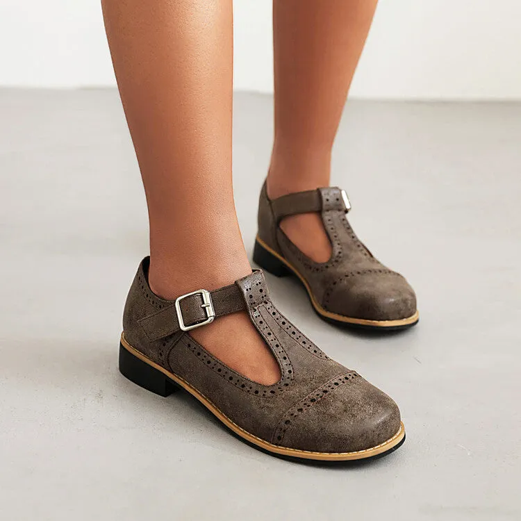 Shallow Mouth T Strap Buckle Block Heel Women's Pumps