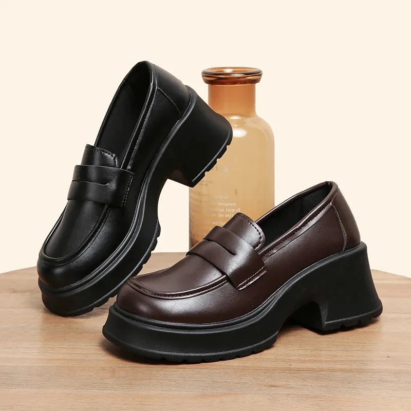 Sohiwoo Pu Leather Platform Loafers Woman 2023 British Style Thick Heels Oxfords Shoes Women Slip On College Gothic Shoes Mujer