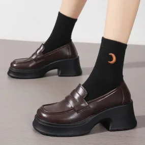 Sohiwoo Pu Leather Platform Loafers Woman 2023 British Style Thick Heels Oxfords Shoes Women Slip On College Gothic Shoes Mujer