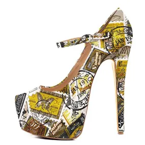 Stamp Platform Close Toe Embellished Pumps