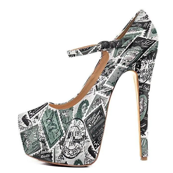 Stamp Platform Close Toe Embellished Pumps