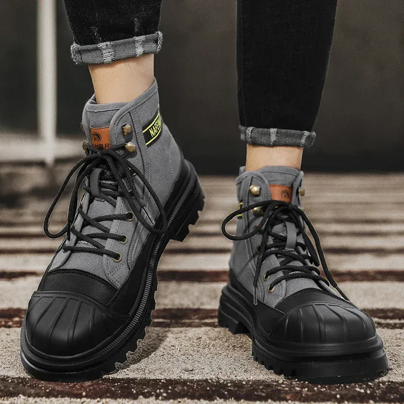 UrbTrek - Heren Boots met Versterkte Neus en Stevig Canvas Bovenwerk
