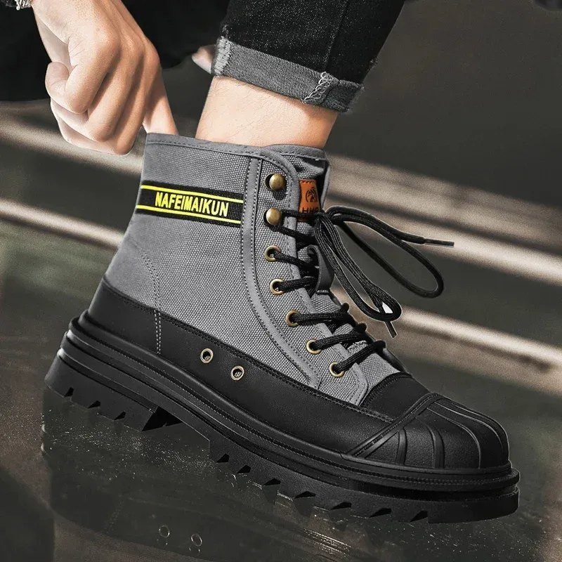 UrbTrek - Heren Boots met Versterkte Neus en Stevig Canvas Bovenwerk