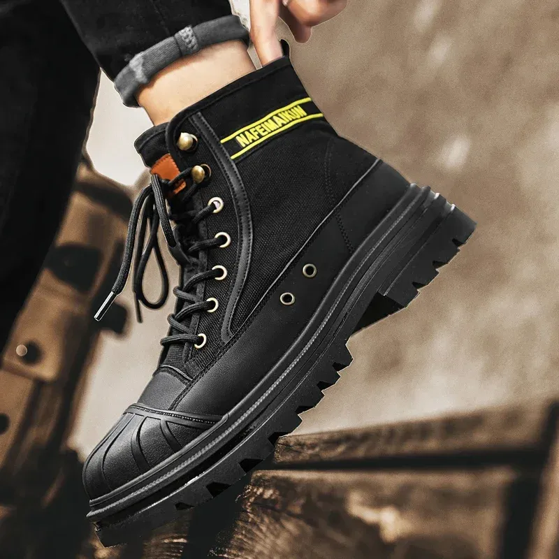 UrbTrek - Heren Boots met Versterkte Neus en Stevig Canvas Bovenwerk
