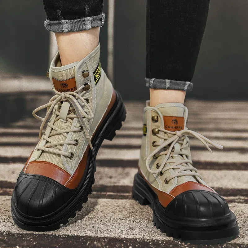 UrbTrek - Heren Boots met Versterkte Neus en Stevig Canvas Bovenwerk