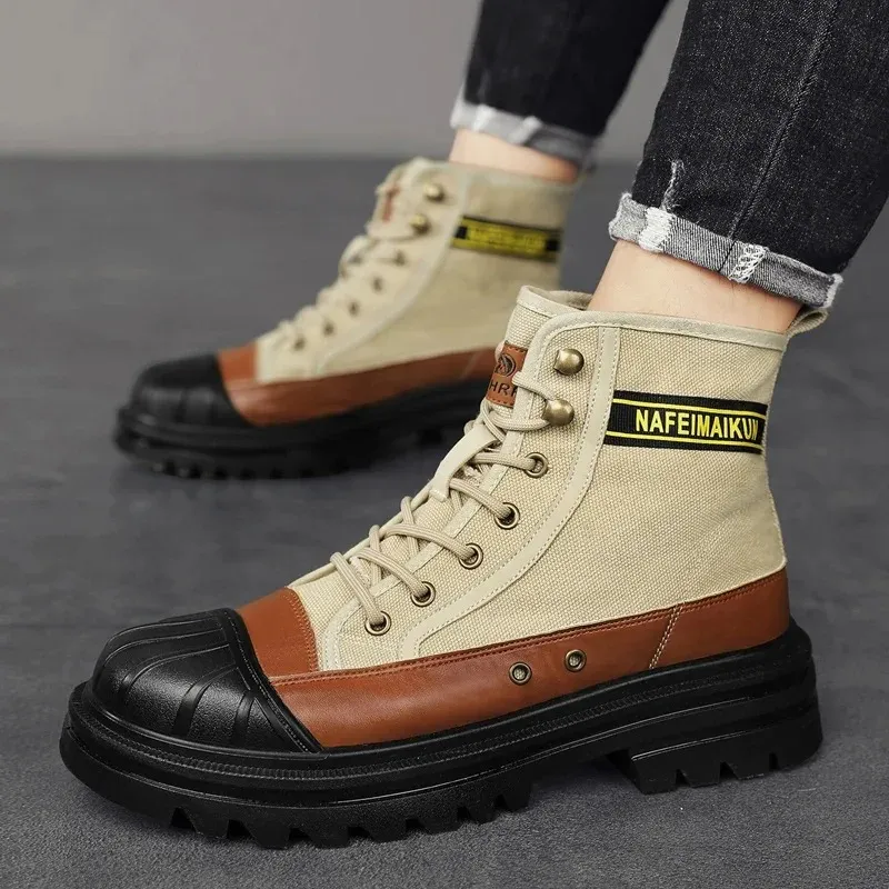 UrbTrek - Heren Boots met Versterkte Neus en Stevig Canvas Bovenwerk
