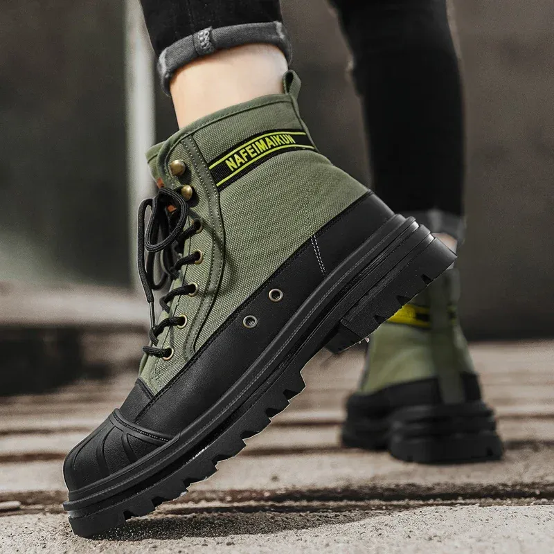 UrbTrek - Heren Boots met Versterkte Neus en Stevig Canvas Bovenwerk